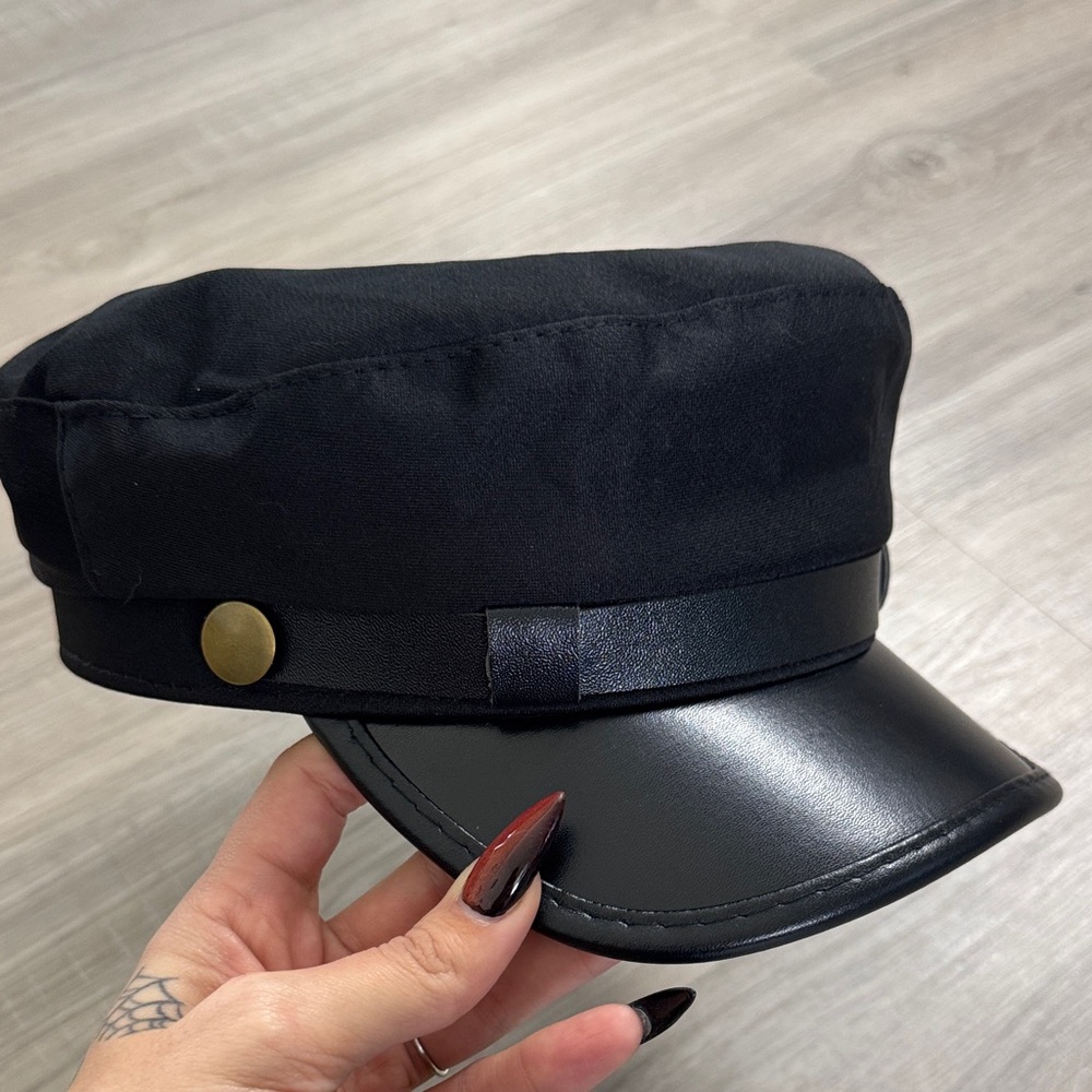 Black Military Style Cap with Gold Button SHEIN